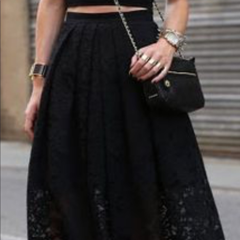 Zara A Line Midi Black Lace skirt